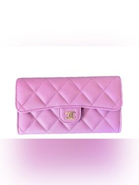 CHANEL Purple Continental Flap Wallet CC Logo Credit Card Slots Folding- New